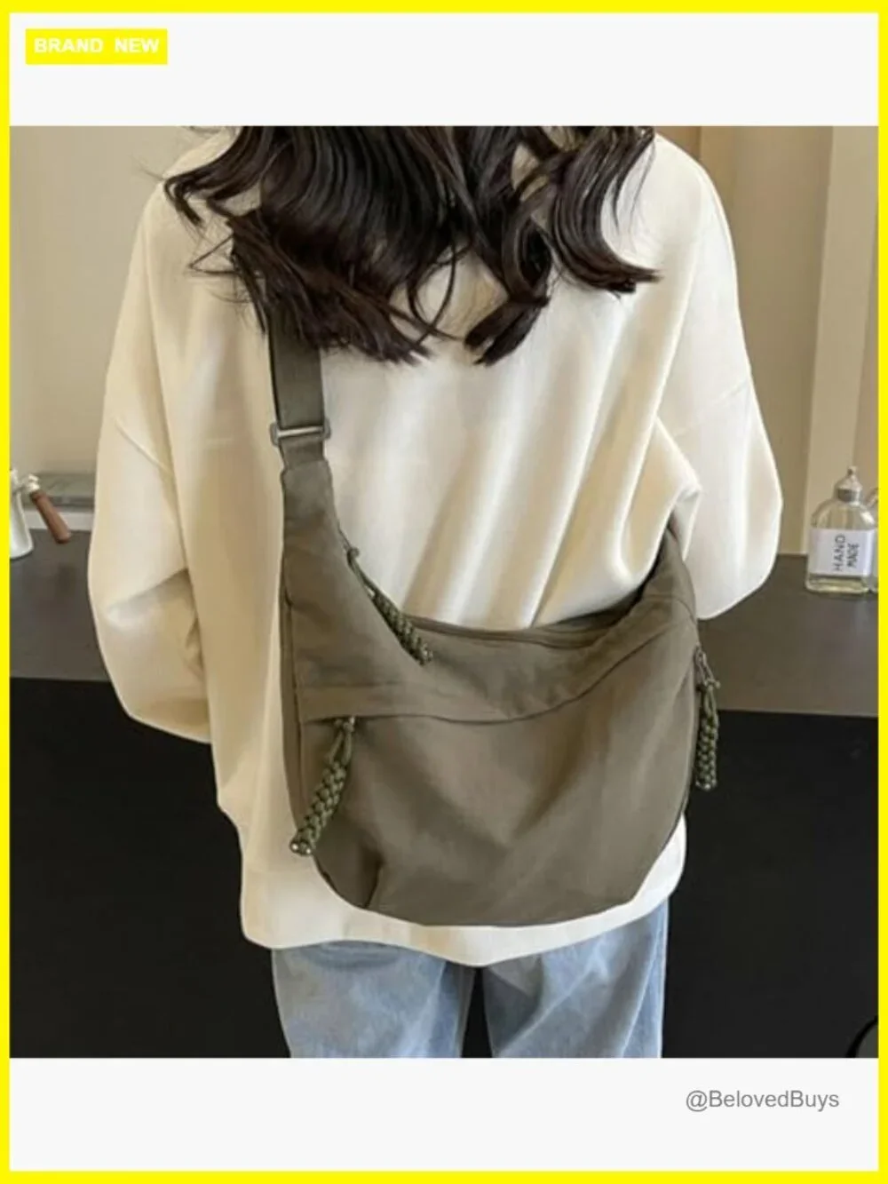 Retro Nylon Canvas Crescent Hobo Shoulder Crossbody Bag Corduroy Slouchy Purse